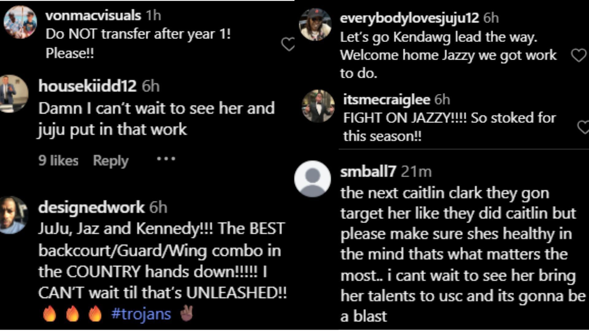 Fans react to No. 1 recruit Jazzy Davidson’s post with future USC teammates (Image via Instagram @uscwbb)